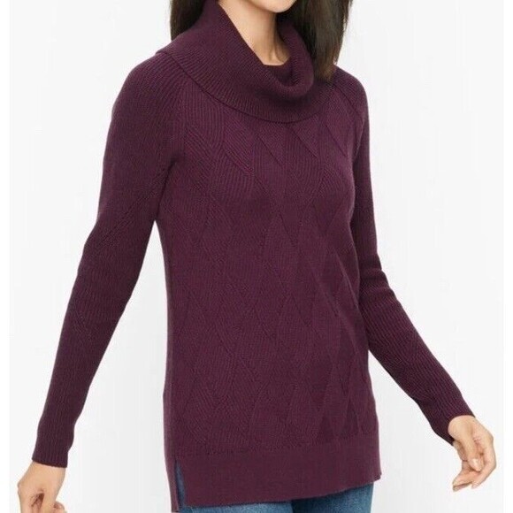 Talbots Size‎ 1X Soft Cowlneck Diamond Motif Knit Pullover Sweater Maroon - Picture 9 of 9